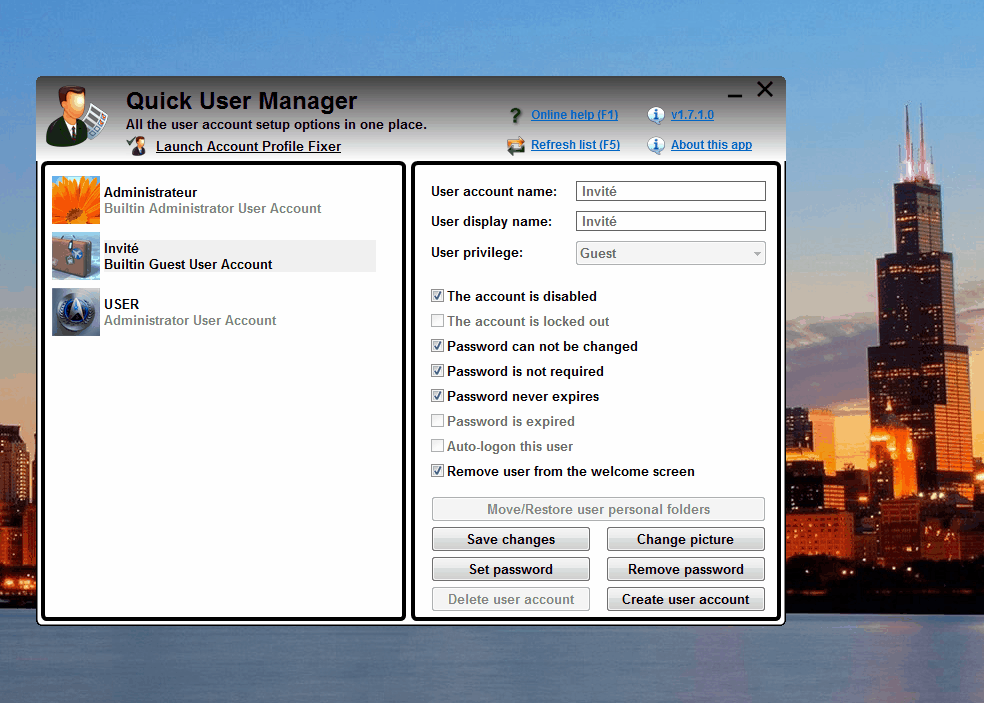 Quick User Manager - gestion simple des comptes sur PC local