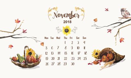 Calendrier novembre 2018 – November 2018 calendar wallpaper