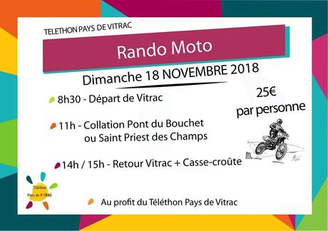 Rando moto Téléthon Pays de Vitrac (63), le dimanche 18 novembre 2018