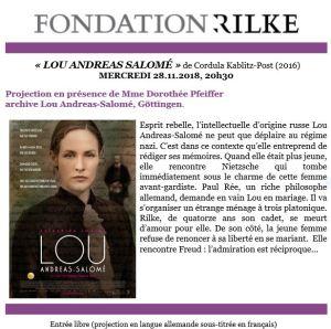 Fondation Rainer-Maria RILKE à Sierre  « Lou Andreas Salomé » le 28/11/2018