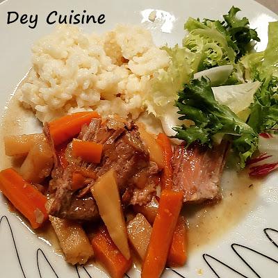 Échine de porc confite, panais & carottes et son risotto au cook expert
