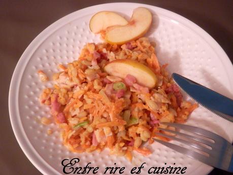 Poêlée d'Ebly aux légumes, à la pomme et aux lardons Poêlée d'Ebly aux légumes, à la pomme et aux lardons