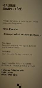 Galerie Kimpel Lézé   (Loches) exposition Alain Plouvier (Tressages , reliefs et autres peintures ) 24/11/2018 au 30 Mars 2019