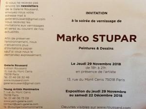 Galerie Roussard  exposition Marko Stupar  (peintures et dessins) 29 Novembre au 22 Décembre 2018