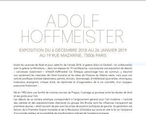 Galeries Alain le Gaillard et Galerie Le Minotaure  exposition Adolf Hoffmeister – à partir du 6 Décembre 2018