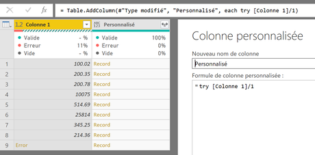 Power Query gestion erreurs
