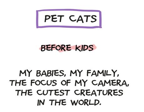 Il illustre le changement brutal provoqué par l’arrivée des enfants Il illustre le changement brutal provoqué par l’arrivée des enfants