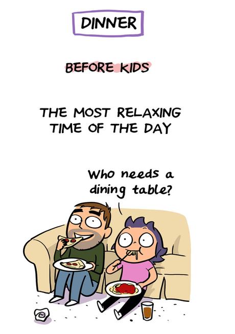 Il illustre le changement brutal provoqué par l’arrivée des enfants Il illustre le changement brutal provoqué par l’arrivée des enfants