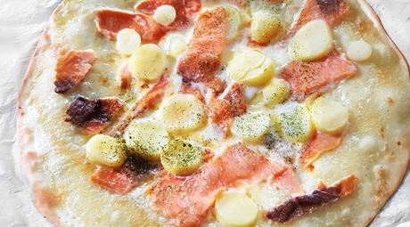 Pizza au saumon  Un avant goût des fêtes  à petit prix !