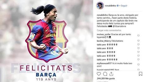 Ronaldinho au Barça pour son anniversaire : « Je t’aime »