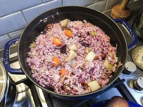 Purple rice – Pilaf aux carottes et choux raves et tomates séchées