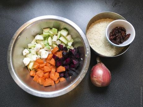 Purple rice – Pilaf aux carottes et choux raves et tomates séchées