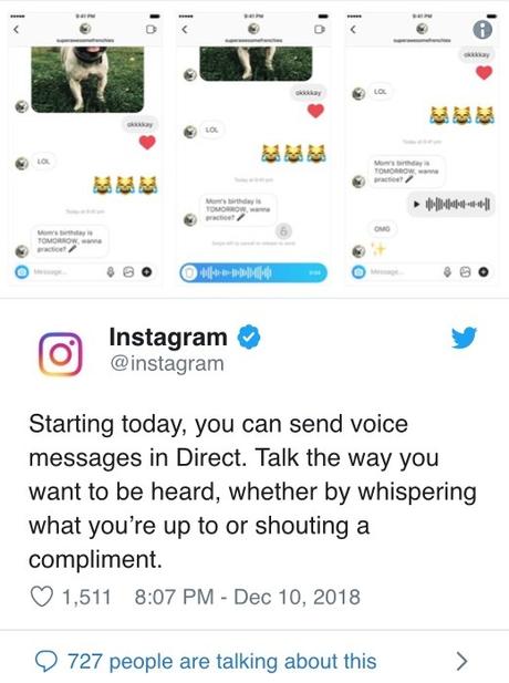 Instagram va lancer les messages vocaux pour sa messagerie !