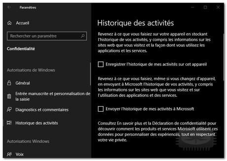 Windows 10 - Supprimer l'historique de vos activités