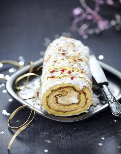 Bûche à la confiture de lait, pommes et pain d’épices