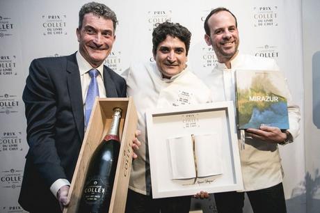 Olivier Charriaud,président des champagnes Collet avec les vainqueurs 2018 et 2017
