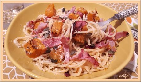 Spaghetti à la courge Shiatsu rôtie et Bacon