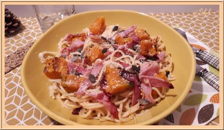 Spaghetti à la courge Shiatsu rôtie et Bacon Spaghetti à la courge Shiatsu rôtie et Bacon