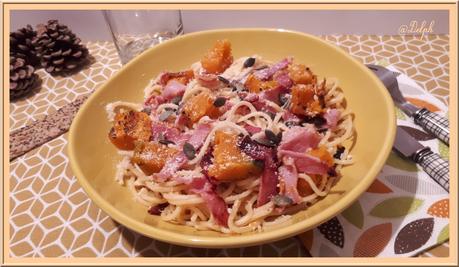 Spaghetti à la courge Shiatsu rôtie et Bacon Spaghetti à la courge Shiatsu rôtie et Bacon