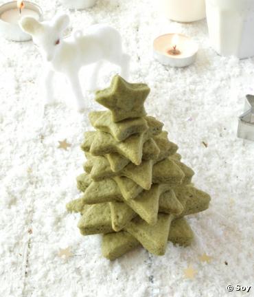 Recette bio : Sapins de Noël de biscuits sablés bio vegan au thé matcha