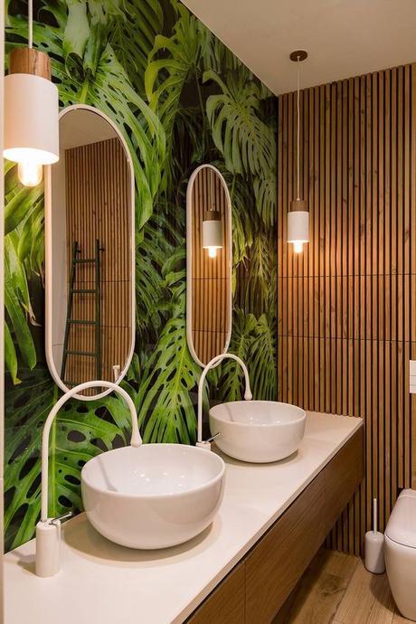 salle de bain theme nature bambou carrelage feuille robinet goutte design - Blog déco - Clem around the corner