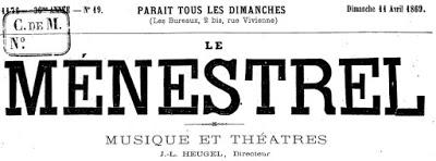 150ème anniversaire du 1er Rienzi en France. L'article du Ménestrel du 11 avril 1869.