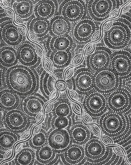Focus sur une peinture aborigène pointilliste : une toile de Jill Watson NUNGARRAYI