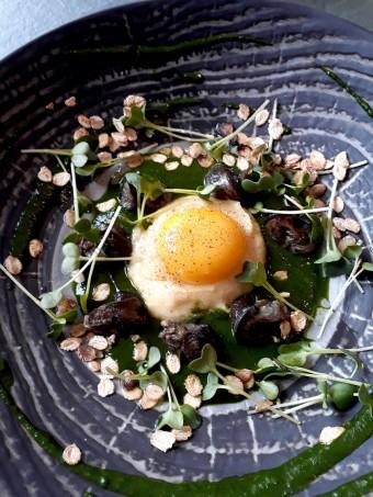 Escargots, jaune d'œuf bio, coulis d'épinards ....© Gourmets&co .