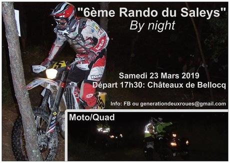 6 ème rando du Saleys, moto et quad le samedi 23 mars 2019 au châteaux de Bellocq (64) de l'association génération 2 roues
