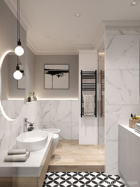 salle de bain minimaliste marbre blanc 3 pièces de Saint Pétersbourg - blog déco - Clem Around The Corner
