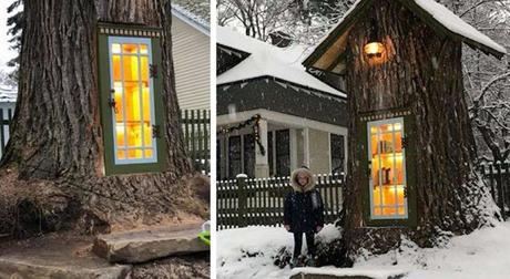 Une femme transforme un vieux chêne malade en une petite bibliothèque à l’aspect magique