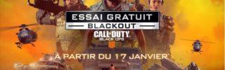 Activision et Treyarch ont décidé de proposer gratuitement à leur joueurs n'ayant pas encore craqué pour Call of Duty : Black Ops 4, de tester gratuitement Blackout, le mode Battle Royale du jeu. Cet essai débutera demain et durera une semaine (du 17 au 24 janvier inclus), sur PS4, Xbox One et PC. Il te permettra de plonger au cœur de découvrir ce mode de jeu qui rassemble les personnages iconiques de l'opus, et les cartes, armes et équipements issus de l’univers Black Ops.