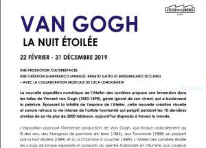 Atelier des Lumières  VAN GOGH « LA NUIT ÉTOILÉE  »  22 Février-décembre  2019