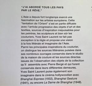 Musée Yves Saint Laurent  « l’Asie Rêvée » jusqu’au 27 Janvier 2019