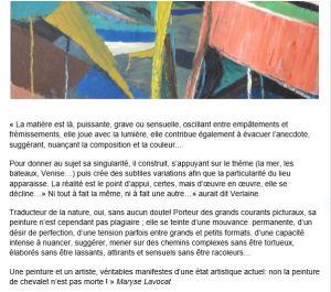 Galerie LA CAPITALE exposition Bernard LE QUELLEC (peintures)  22 Janvier au 16 Février 2019