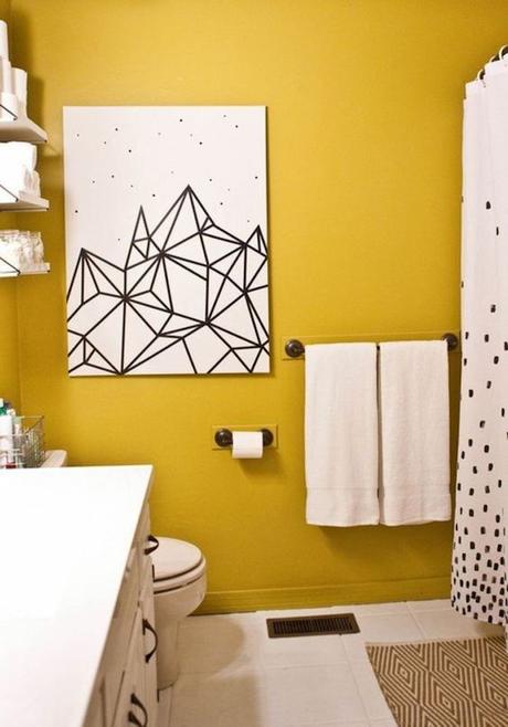 déco couleur jaune moutarde scandinave géométrique noir blanc salle de bain blog déco clem around the corner