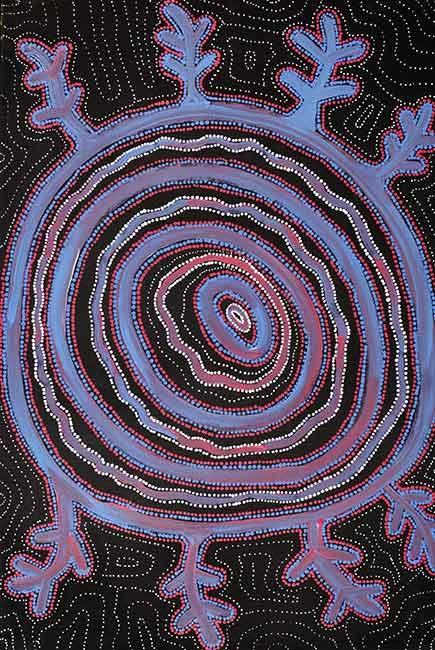 Focus sur une peinture aborigène de style pointilliste de Theo Hudson NANGALA