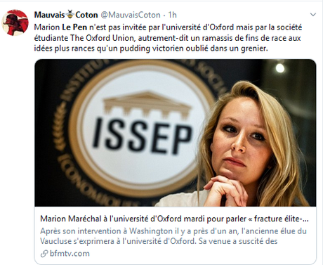Un comité de déshonneur pour Marion Maréchal-nous-voilà Le Pen à #Oxford