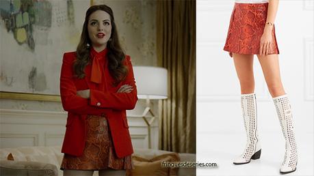 DYNASTY : red snake-effect leather mini skirt for Fallon in s2e10