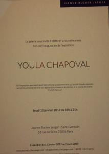 Galerie Jeanne BUCHER JAEGER – exposition Youla CHAPOVAL   11 Janvier au 2 Mars 2019