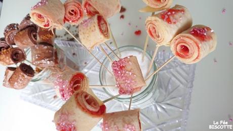 Sucette de crêpes roulées : Choco Kinder et Vanille fraise