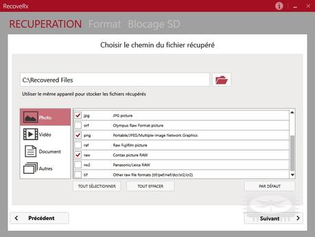 RecoveRx - pour rechercher au plus profond d'un périphérique de stockage les traces de fichiers effacés