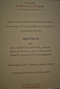 Galerie « La Nouvelle Athènes »  « Aquatiques »  8/22 Février 2019