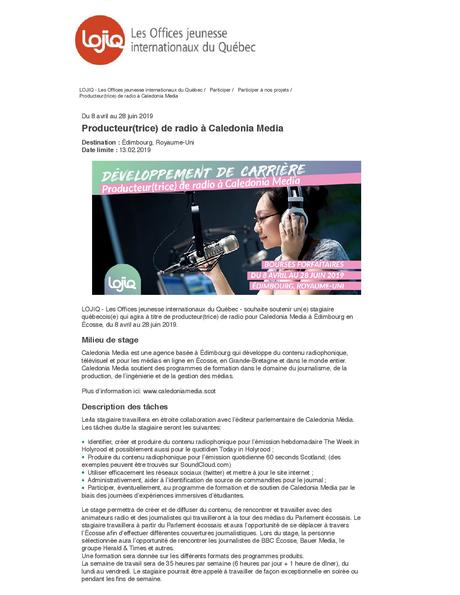 Producteur de radio à Caledonia Media