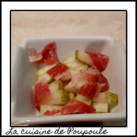 Cassolettes poires jambon ibérique Cassolettes poires jambon ibérique