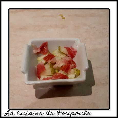 Cassolettes poires jambon ibérique Cassolettes poires jambon ibérique