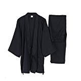 Les Victoires de la musique et ses looks originaux Robes de Style Japonais pour Hommes en Vrac Pur Coton Kimono Pyjamas Suit-Black