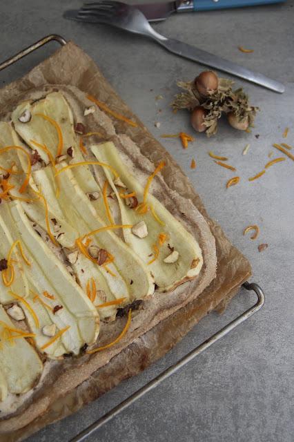 Cuillère et saladier : Pizza panais noisette orange (vegan)