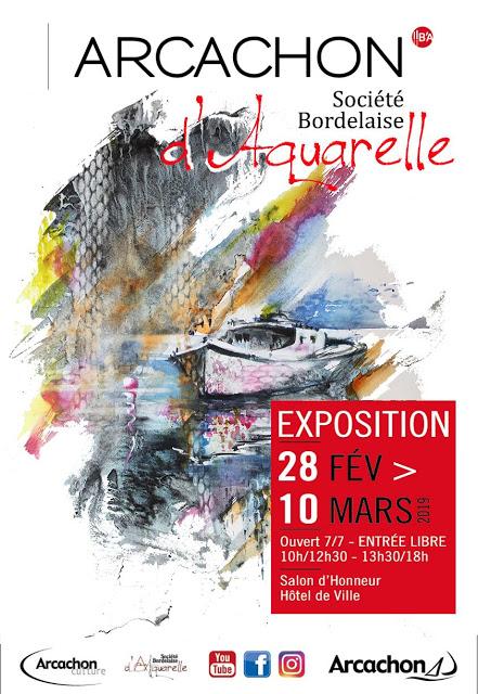 Participation  Aquarelles à Arcachon du 28-02 au 10-03-2019  -- Participation Watercolors in Arcachon from 28-02 to 10-03-2019