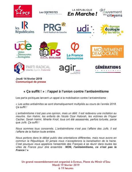Rassemblement collectif contre l'antisémitisme demain mardi à Evreux à 19 heures Rassemblement collectif contre l'antisémitisme demain mardi à Evreux à 19 heures
